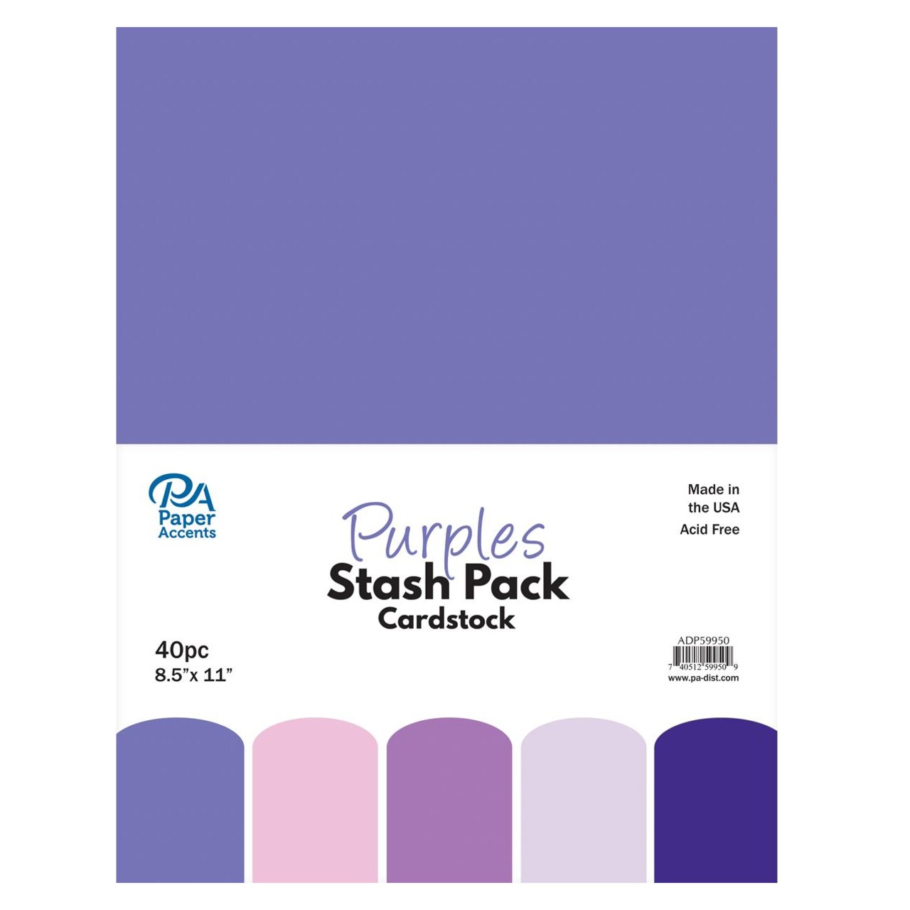 PA Paper Accents Stash Pack Cardstock Pack 8.5" x 11" Purples, colored cardstock paper for card making, scrapbooking, printing, quilling and crafts, 65lb., 40 pieces